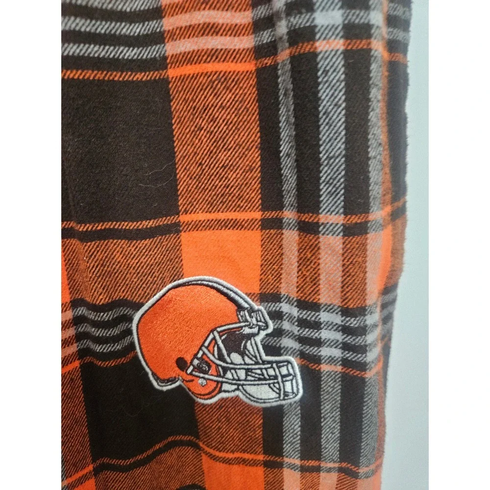 NFL Team Apparel Cleveland Browns Plaid Pajama Pants Mens Large Orange Brown NFL